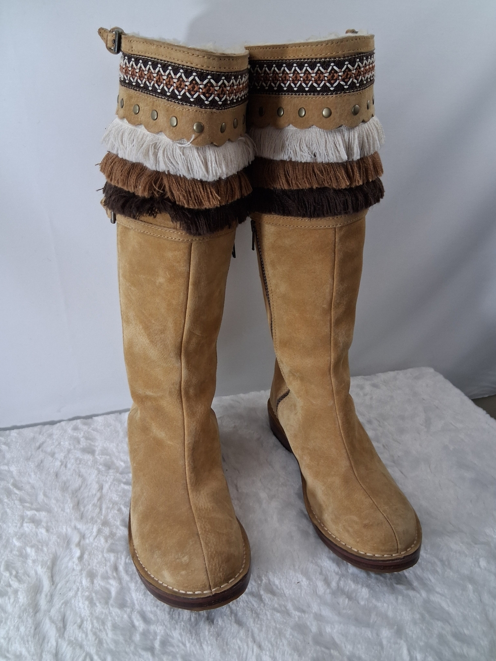 UGG Kiera Tan Suede Fringe Knee Boots